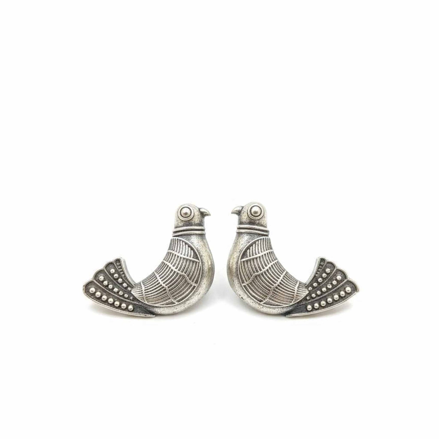 Vintage Sparrow Design German Silver Earrings for Women | Ethnic Stud Earrings