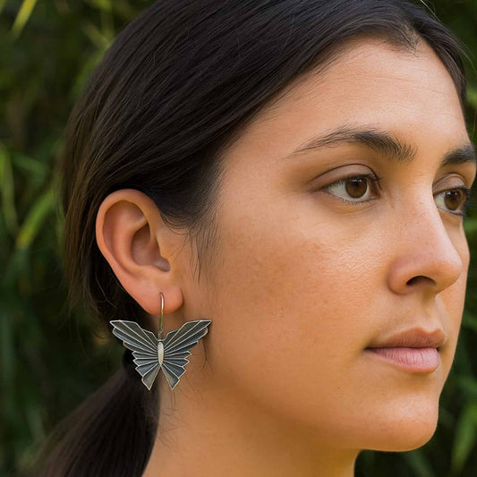 Minimalist Butterfly Design German Silver Drop Earrings
