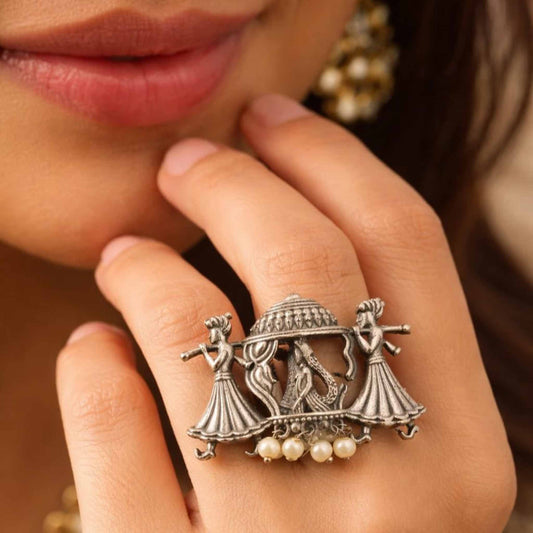 Radha Krishna Palki Design Statement Ring for Women