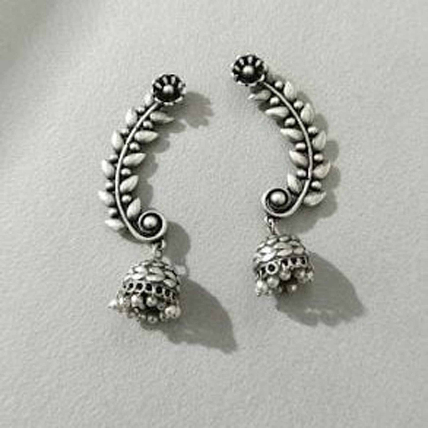 Leaf Vine Ear Cuff Style German Silver Jhumka Earrings