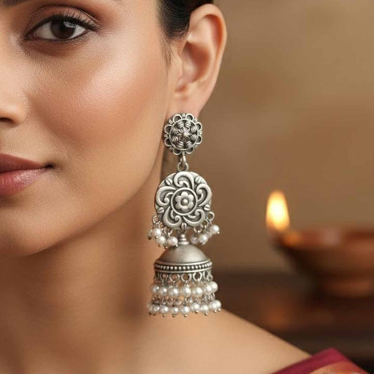 Floral Mandala Pearl Jhumka Earrings for Women