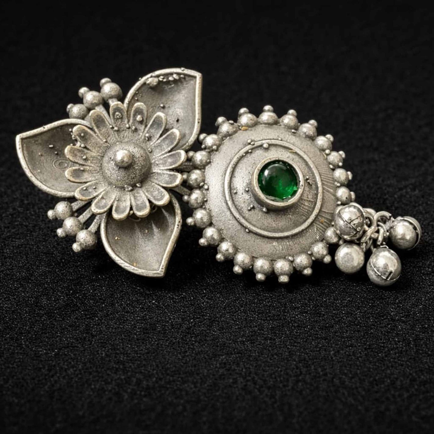 Floral Green Stone German Silver Statement Ring for Women