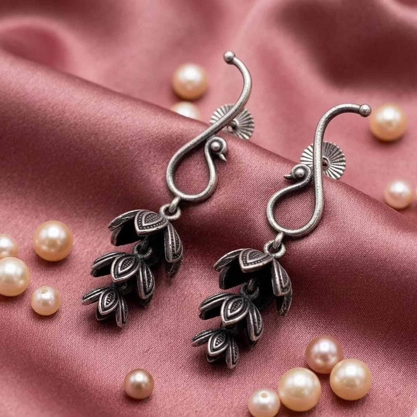 Leaf Motif Antique Drop Earrings for Women