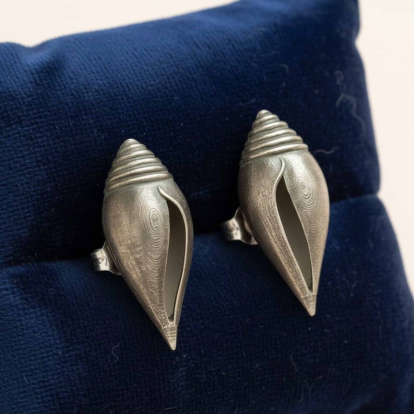 Shankh Design German Silver Stud Earrings for Women