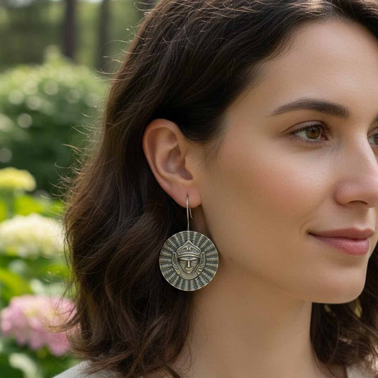 Tribal Face Round German Silver Earrings – Boho Ethnic Statement