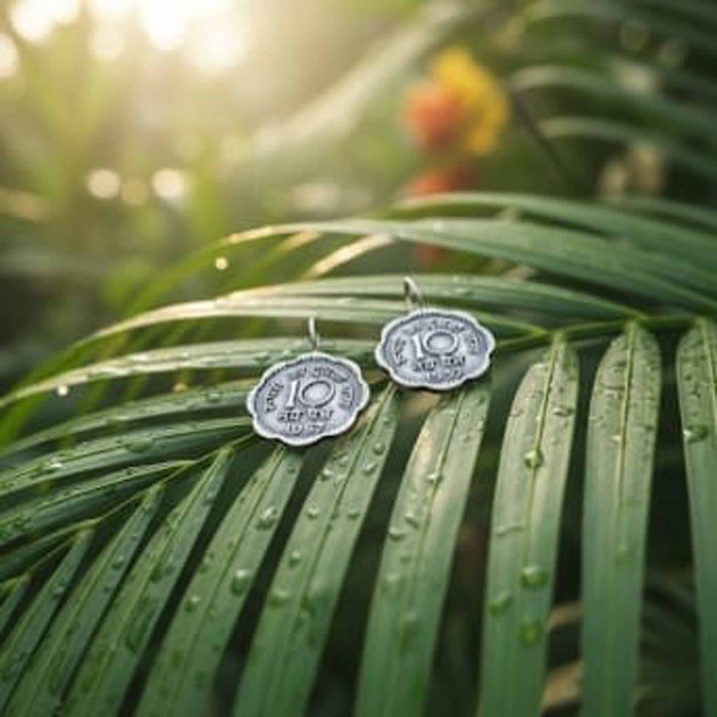 Traditional 10 Naye Paise Textured Hook Earrings