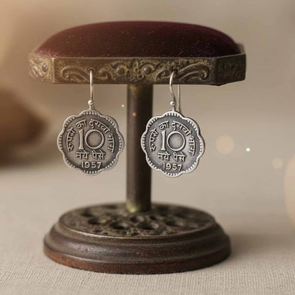 Traditional 10 Naye Paise Textured Hook Earrings