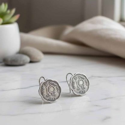 Traditional 10 Naye Paise Textured Hook Earrings