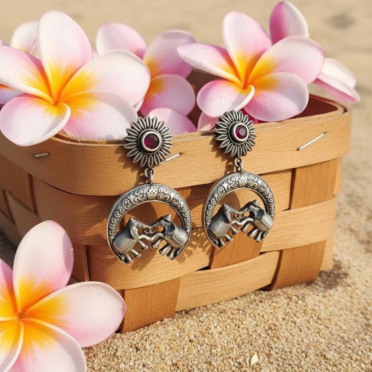 Floral Engraved Drop Earrings