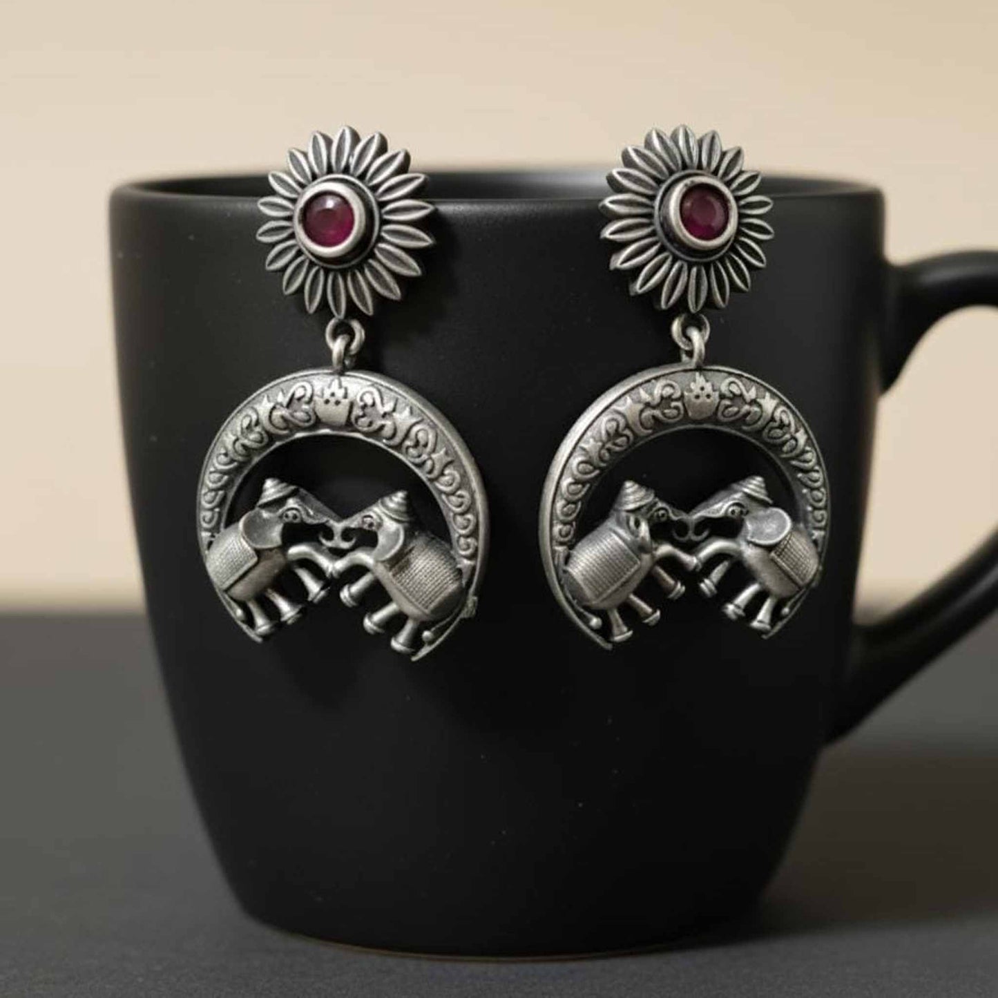 Floral Engraved Drop Earrings