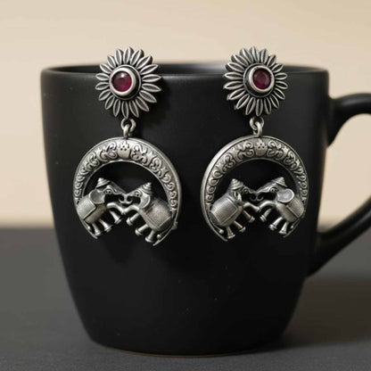 Floral Engraved Drop Earrings