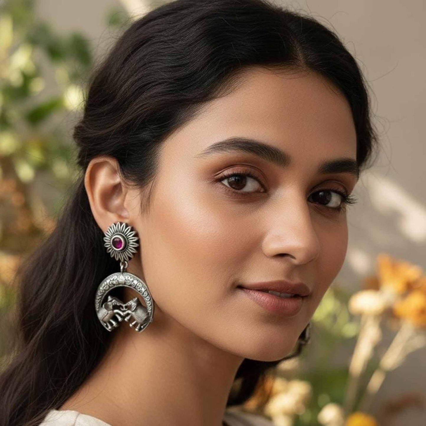Floral Engraved Drop Earrings
