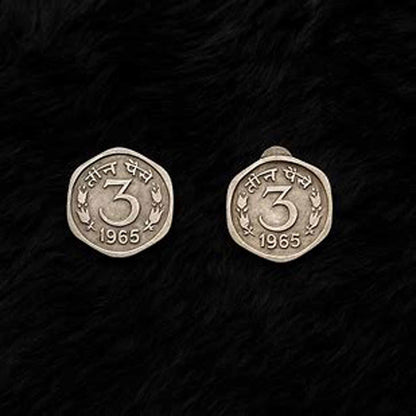 Vintage 3 Paise Coin Earrings – Antique German Silver Studs
