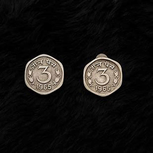 Vintage 3 Paise Coin Earrings – Antique German Silver Studs