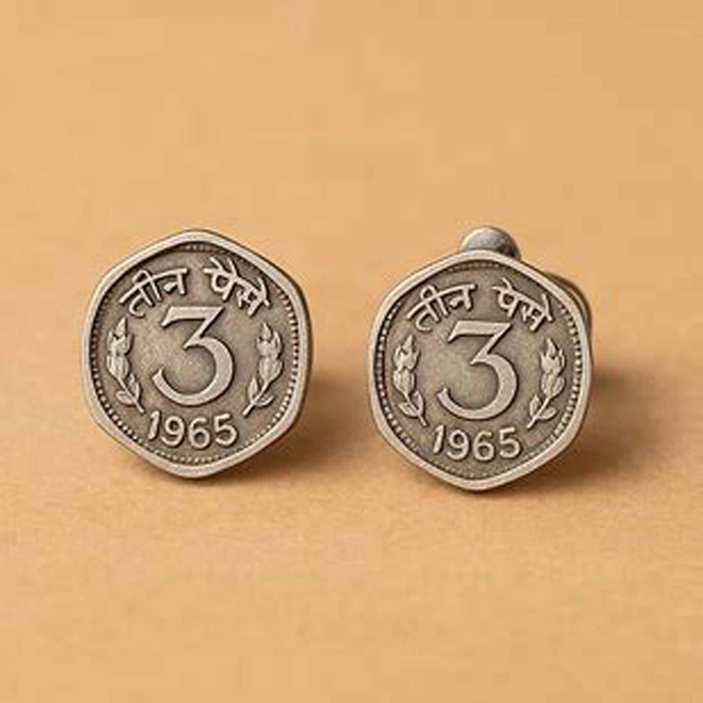 Vintage 3 Paise Coin Earrings – Antique German Silver Studs