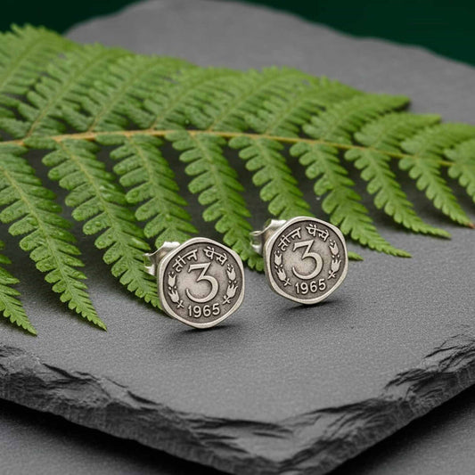 Vintage 3 Paise Coin Earrings – Antique German Silver Studs