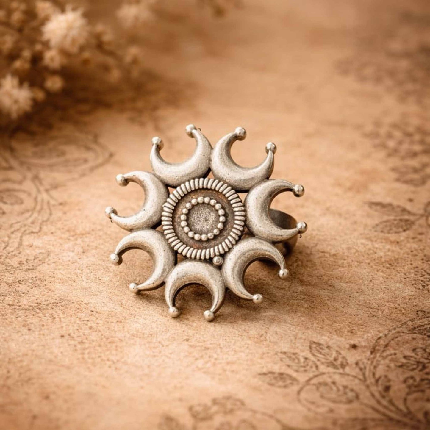 Celestial Moon & Crescent Statement Ring for Women