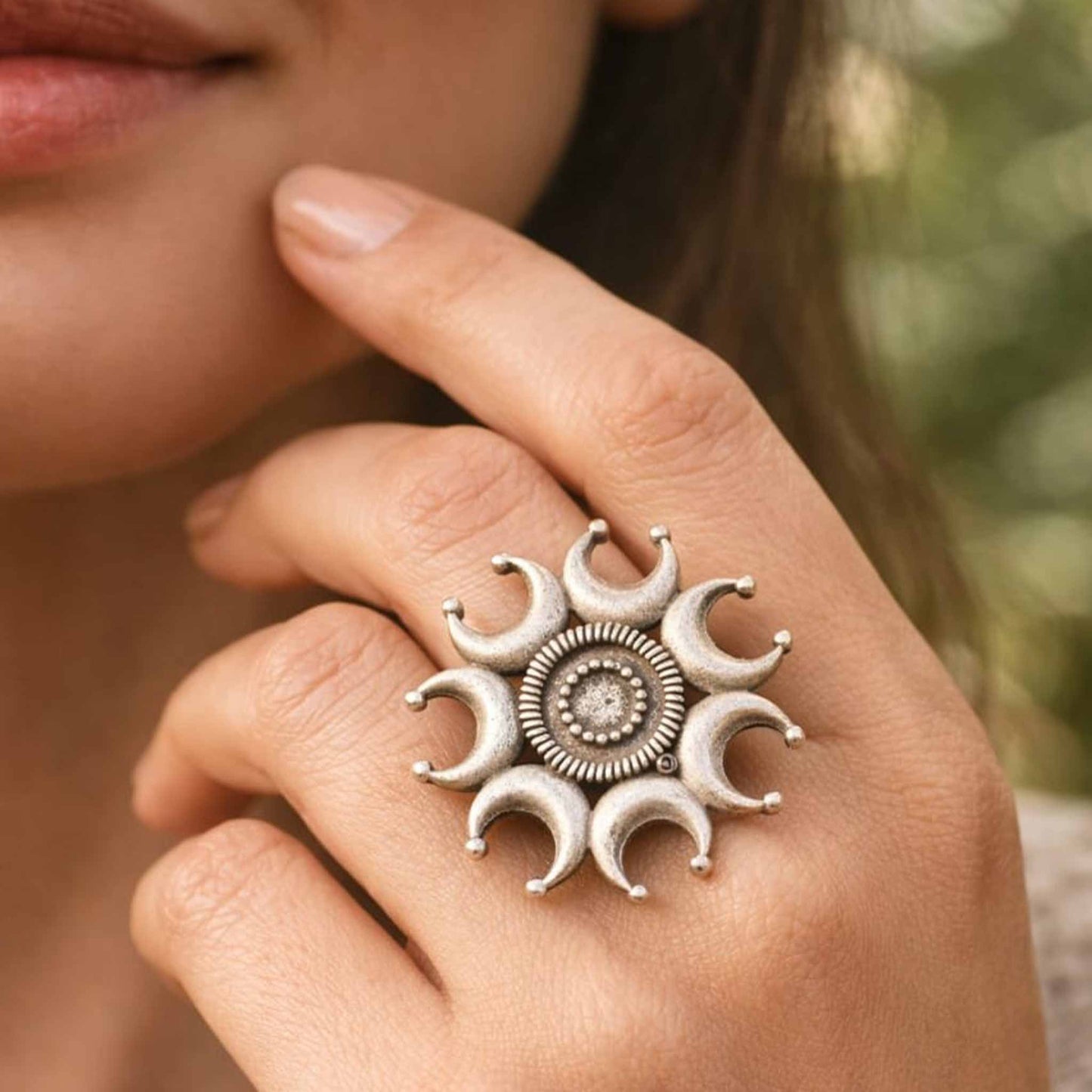 Celestial Moon & Crescent Statement Ring for Women