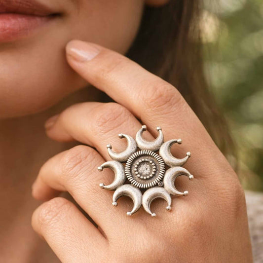 Celestial Moon & Crescent Statement Ring for Women