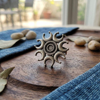 Celestial Moon & Crescent Statement Ring for Women