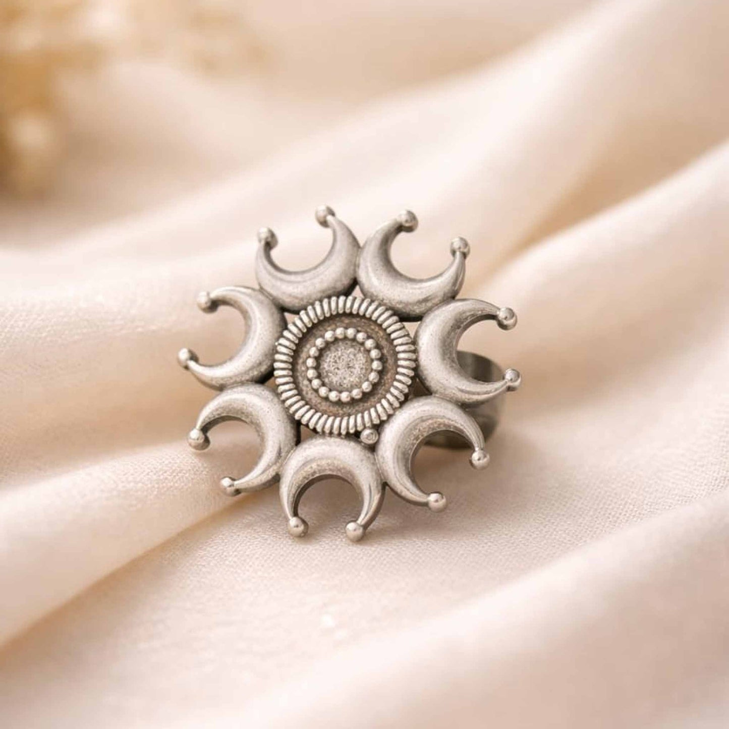 Celestial Moon & Crescent Statement Ring for Women