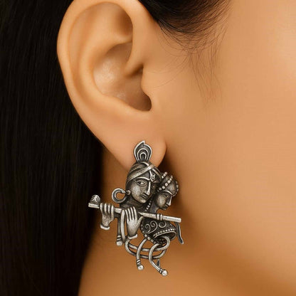 Radha Krishna German Silver Earrings – Ethnic Stud Design
