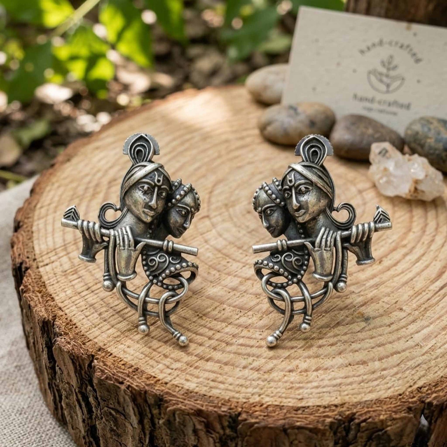 Radha Krishna German Silver Earrings – Ethnic Stud Design