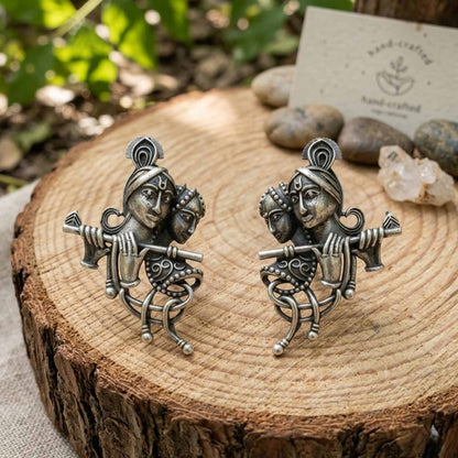 Radha Krishna German Silver Earrings – Ethnic Stud Design