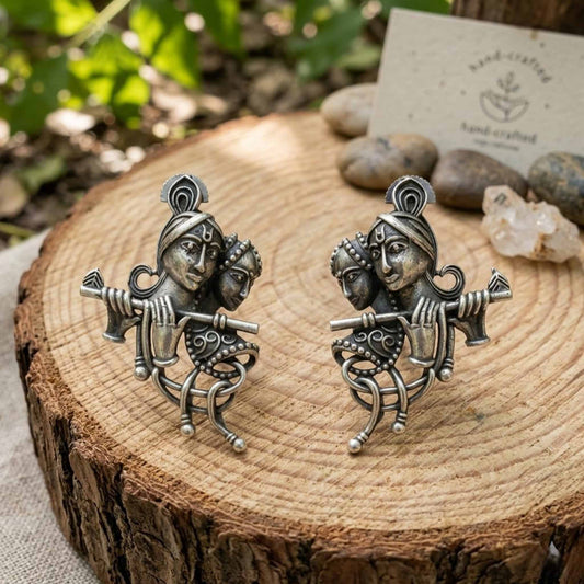 Radha Krishna German Silver Earrings – Ethnic Stud Design