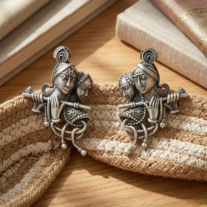 Radha Krishna German Silver Earrings – Ethnic Stud Design