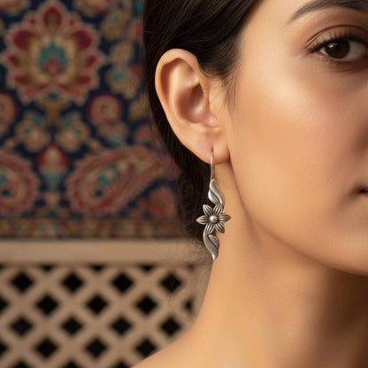 Floral Leaf Drop German Silver Earrings – Minimal Ethnic Dangle