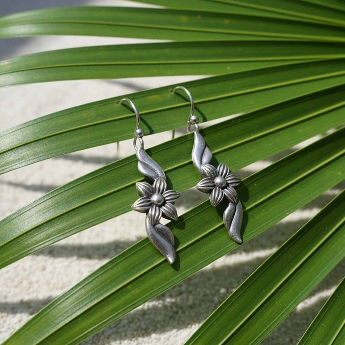Floral Leaf Drop German Silver Earrings – Minimal Ethnic Dangle