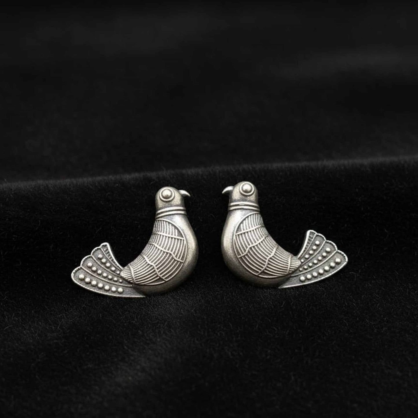 Vintage Sparrow Design German Silver Earrings for Women | Ethnic Stud Earrings