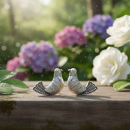 Vintage Sparrow Design German Silver Earrings for Women | Ethnic Stud Earrings