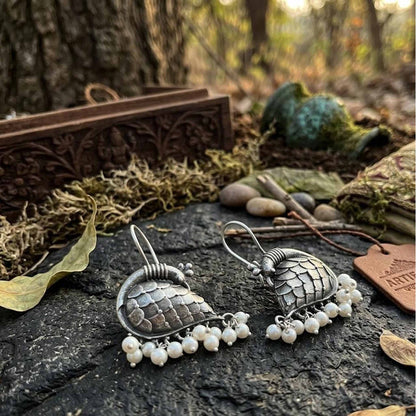 German Silver Bird Motif Pearl Drop Earrings