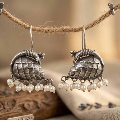 German Silver Bird Motif Pearl Drop Earrings
