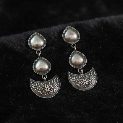 German Silver Bund drop & Half-Moon Dangle Earrings