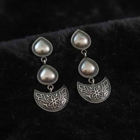 German Silver Bund drop & Half-Moon Dangle Earrings