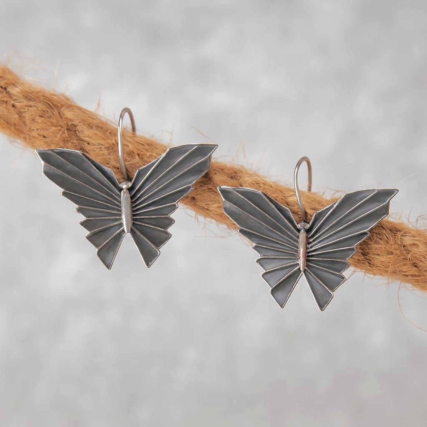 Minimalist Butterfly Design German Silver Drop Earrings