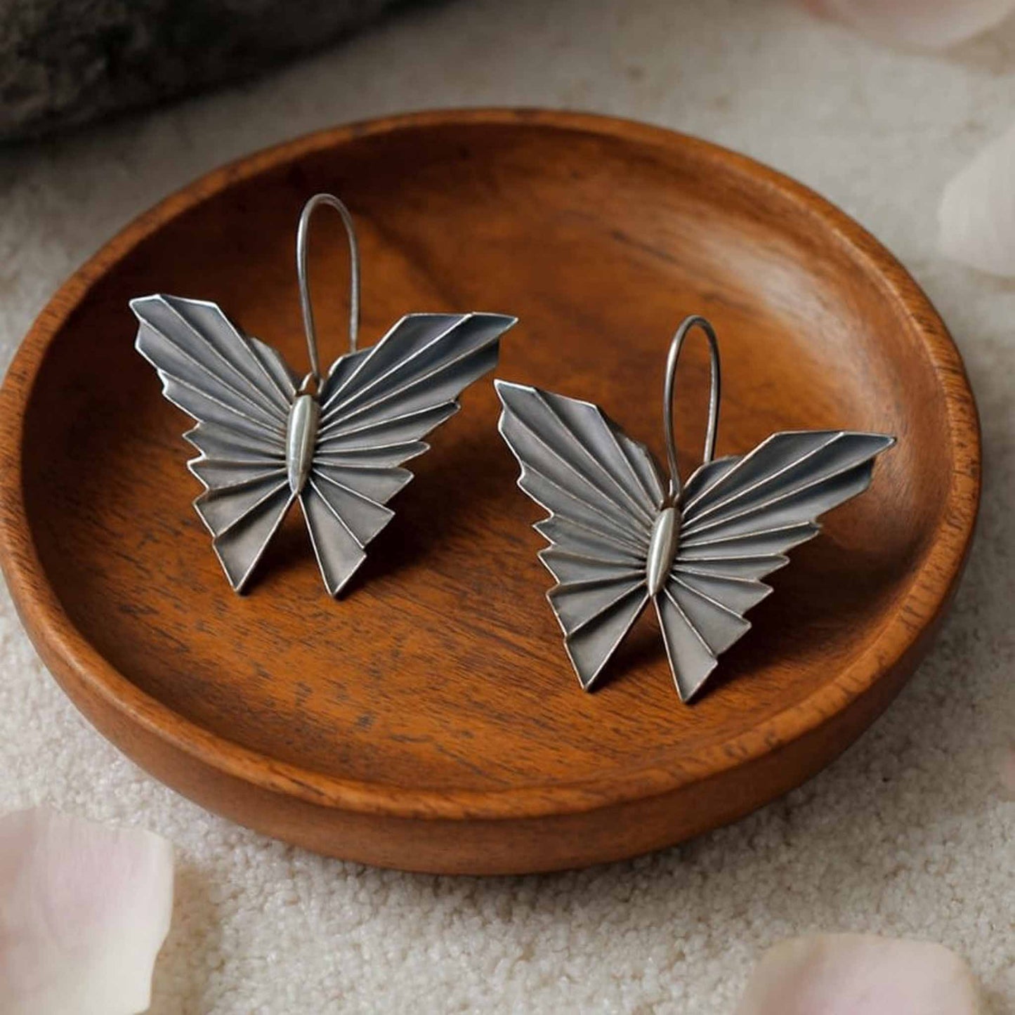 Minimalist Butterfly Design German Silver Drop Earrings