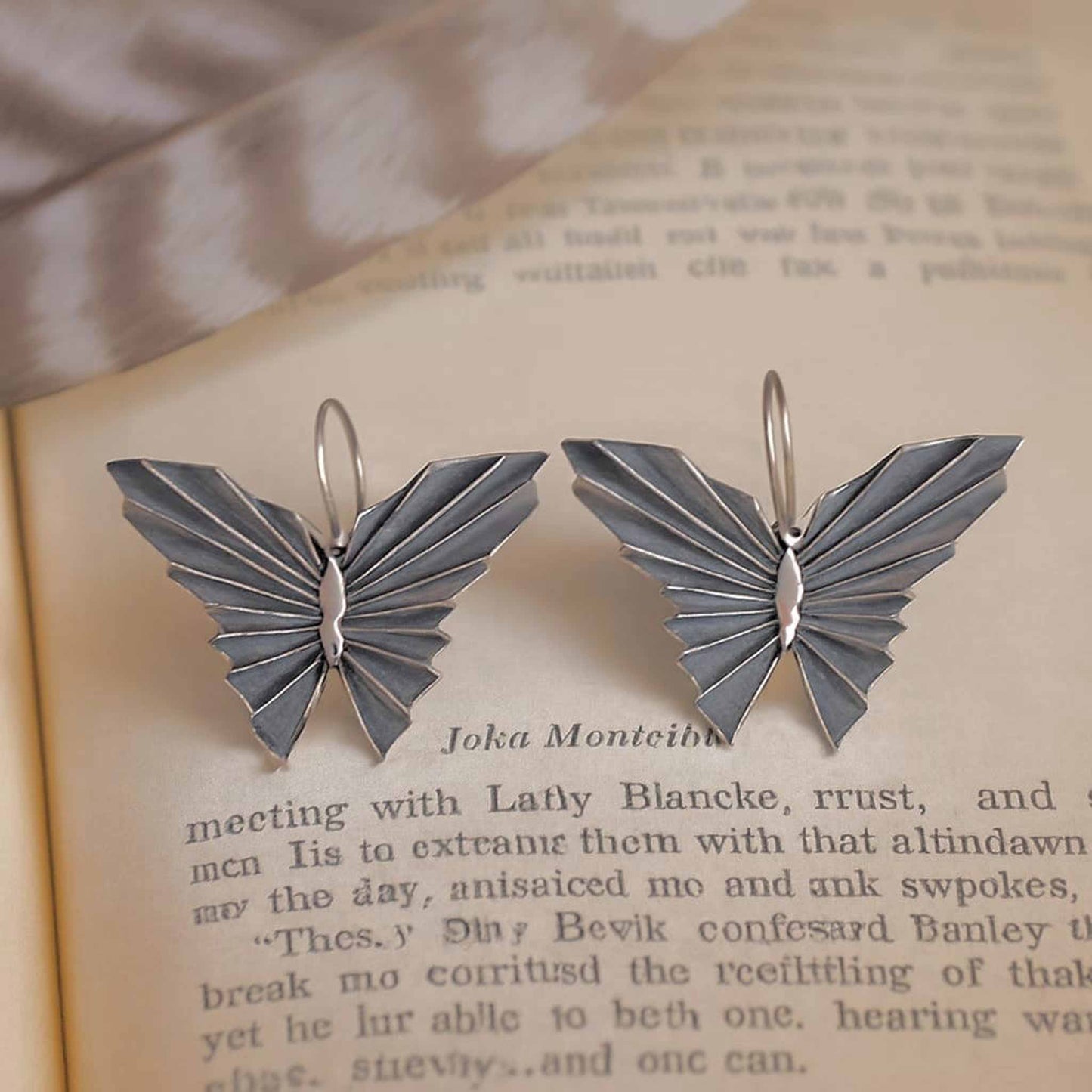 Minimalist Butterfly Design German Silver Drop Earrings