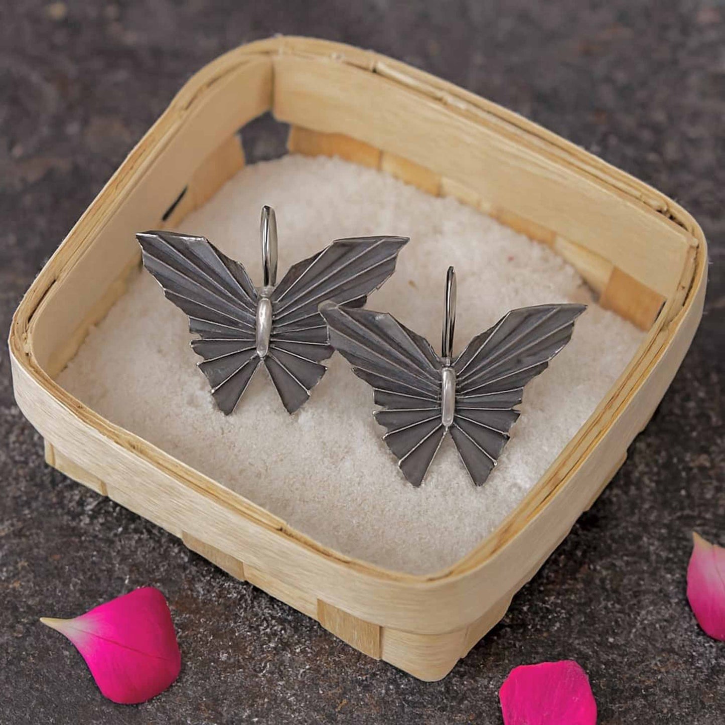 Minimalist Butterfly Design German Silver Drop Earrings