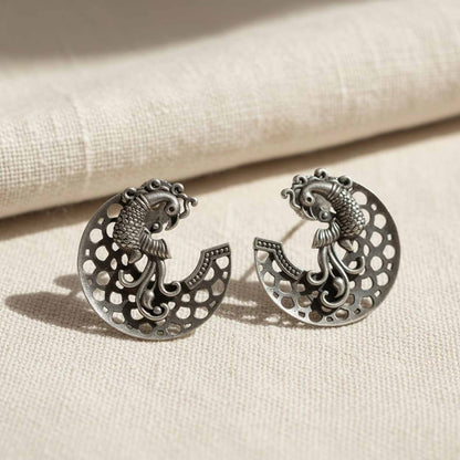 Peacock Chaand German Silver Earrings – Ethnic Statement Studs