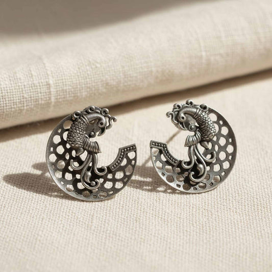 Peacock Chaand German Silver Earrings – Ethnic Statement Studs