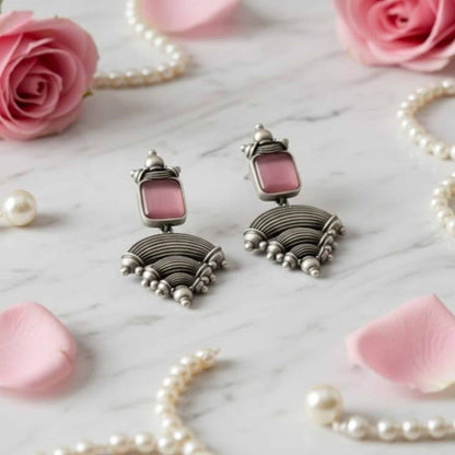 German Silver Contemporary Monalisa Stone Dangle Earrings