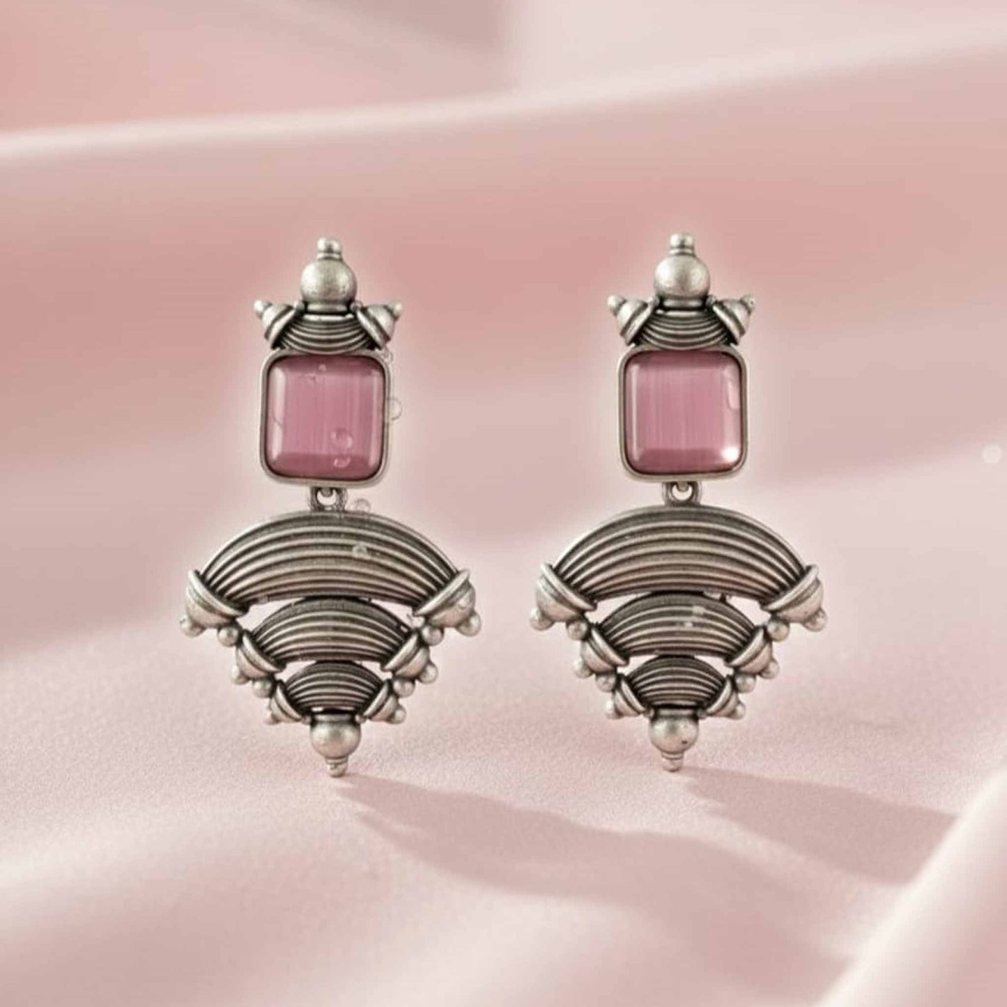 German Silver Contemporary Monalisa Stone Dangle Earrings