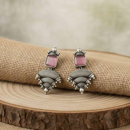German Silver Contemporary Monalisa Stone Dangle Earrings