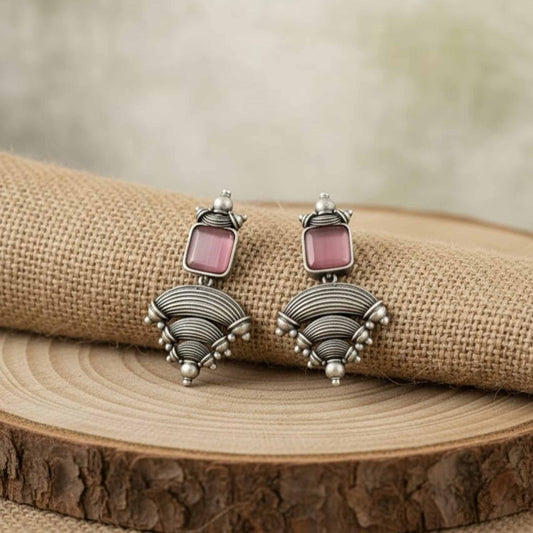 German Silver Contemporary Monalisa Stone Dangle Earrings
