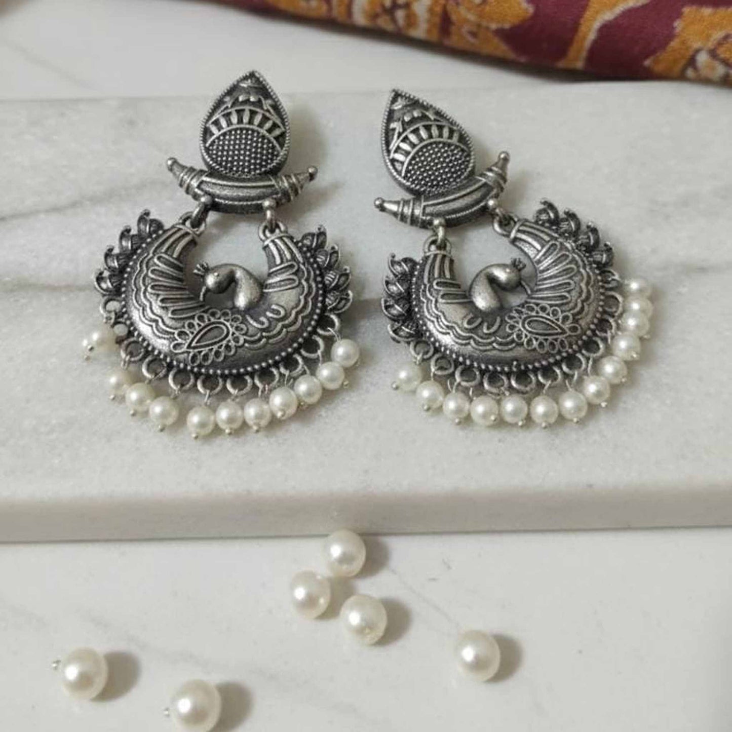Peacock Motif Traditional Pearl Drop Earrings for Women