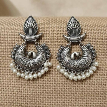 Peacock Motif Traditional Pearl Drop Earrings for Women